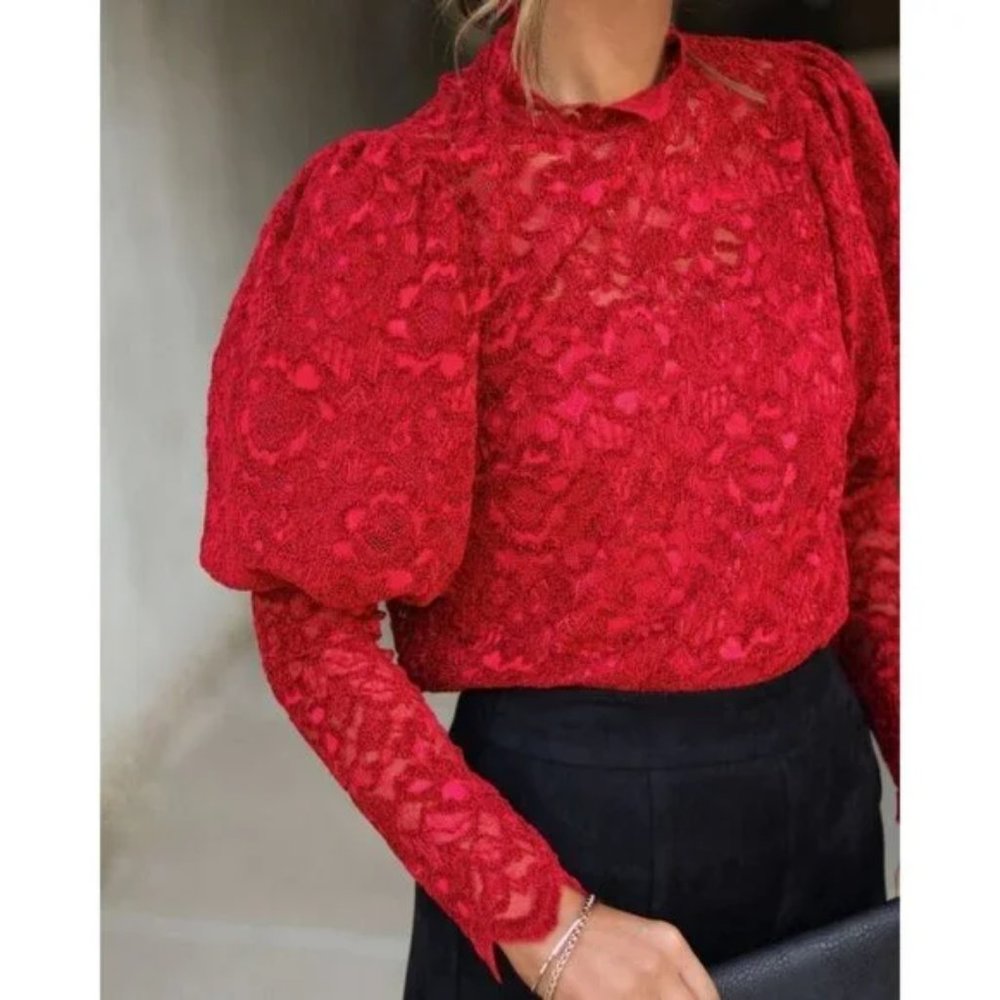 Brand New Vici Lace Puff Sleeve Top - NAVY BLUE, NOT RED
